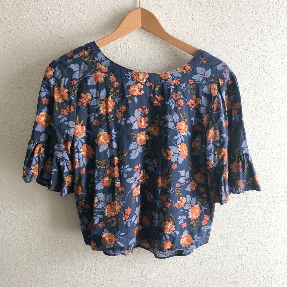 Susina Floral Blue and Orange Blouse Size Large